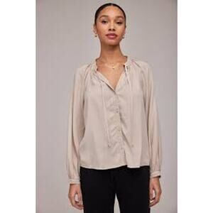 Bella Dahl Raglan Full Sleeve Button Down Top Tan High Desert L NWT Boho Chic